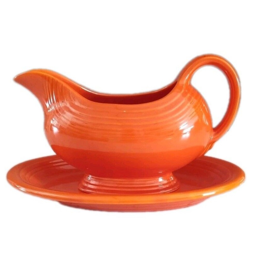 Vintage Fiesta Red Sauce/Gravy Boat & Oval Platter Homer Laughlin Art Deco